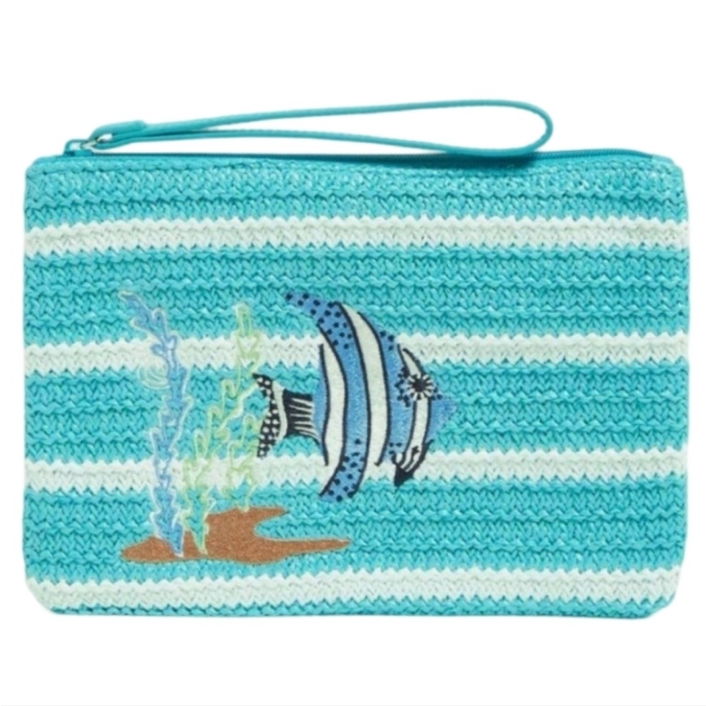 Vera Bradley Blue and White Striped Wristlet